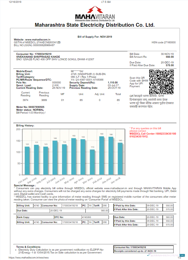 download download INDIA MAHARASHTRA ELETRICITY utility bill Word and PDF template PDF template PDF template